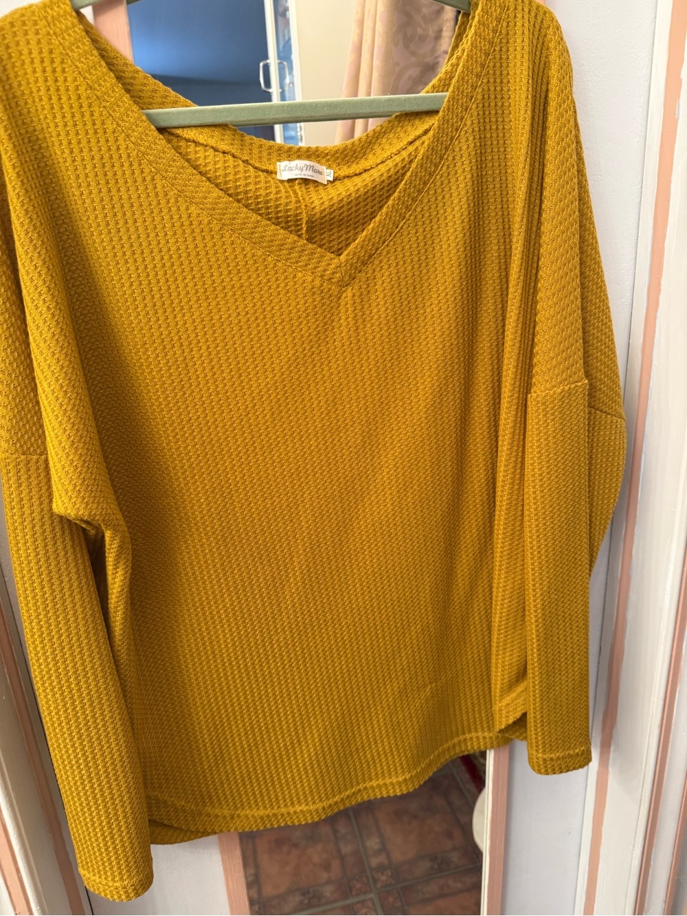 Lucky Brand Mustard Yellow Waffle-Knit V-Neck Sweater